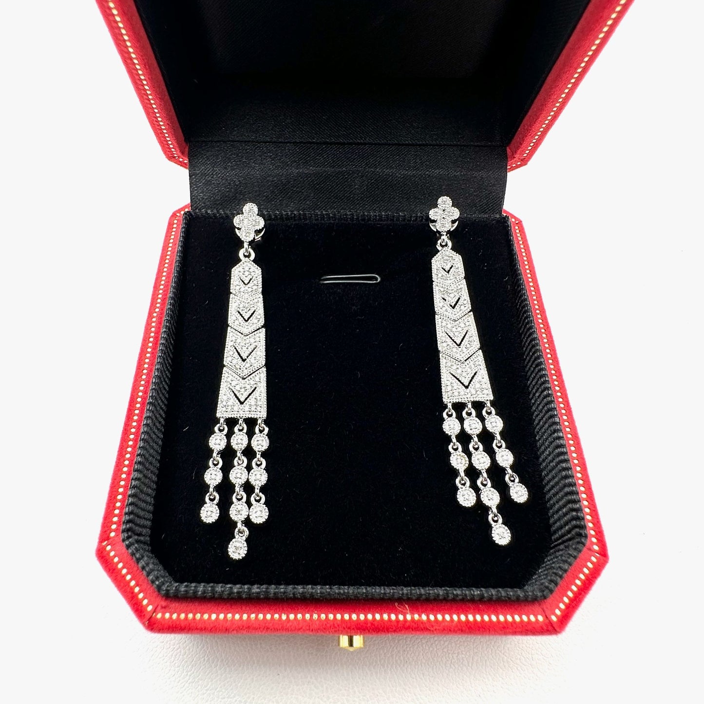 Art Deco Style Earrings Diamond Sterling Silver Pierced Chandelier