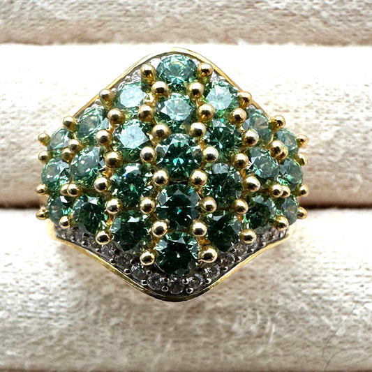 Green Cubic Zirconia Ring Gold Plated Sterling Silver Size 8 Signed SJD 925
