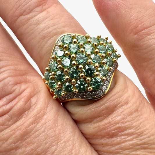 Green Cubic Zirconia Ring Gold Plated Sterling Silver Size 8 Signed SJD 925