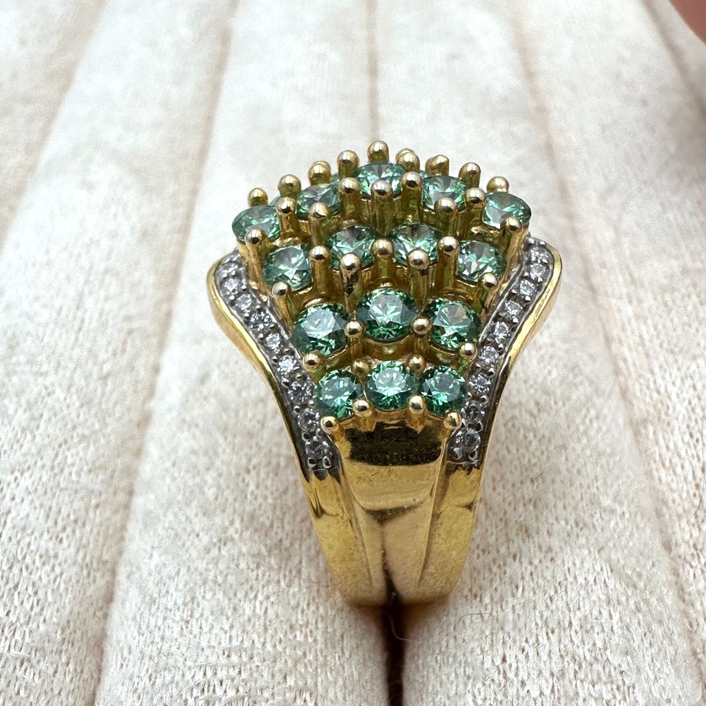 Green Cubic Zirconia Ring Gold Plated Sterling Silver Size 8 Signed SJD 925