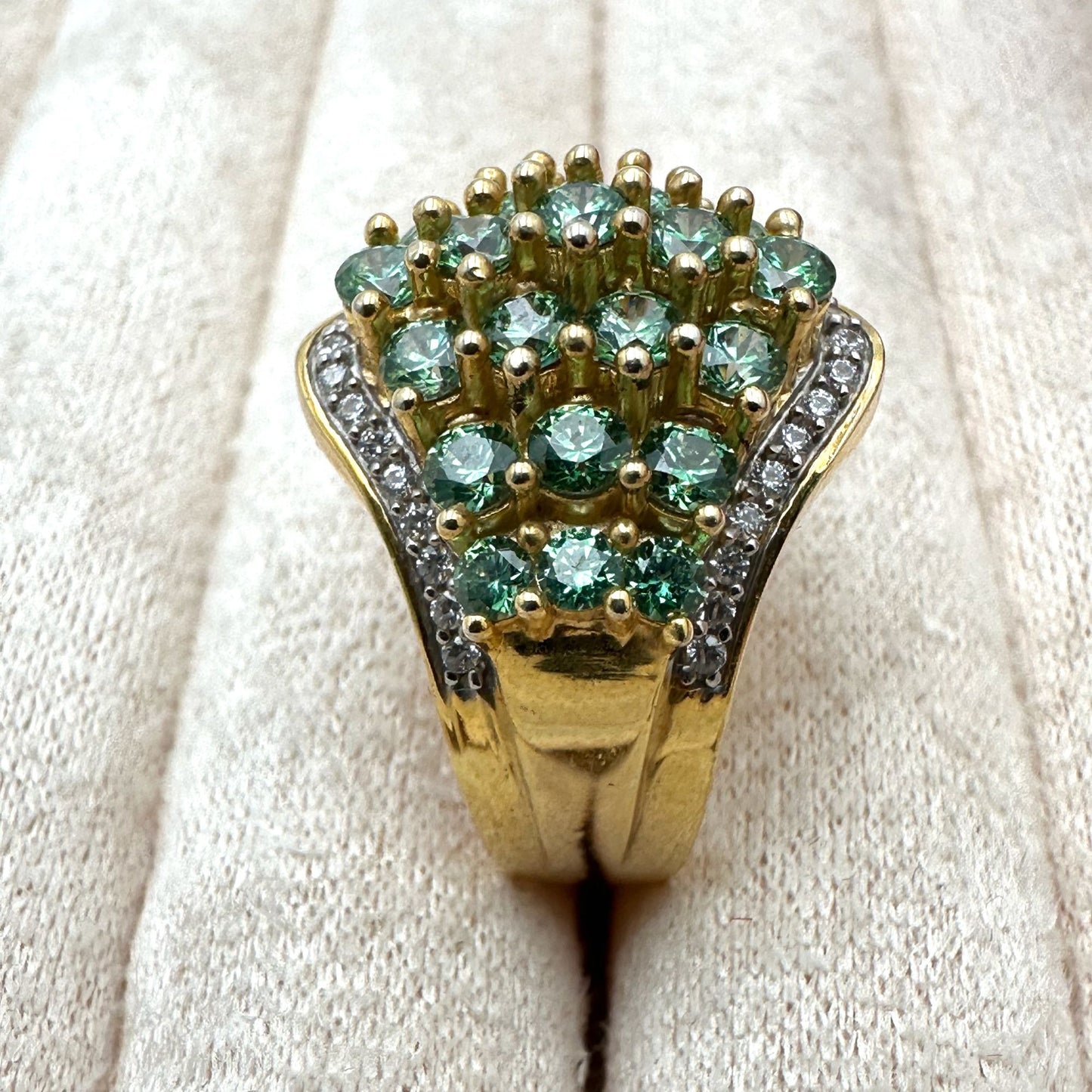 Green Cubic Zirconia Ring Gold Plated Sterling Silver Size 8 Signed SJD 925