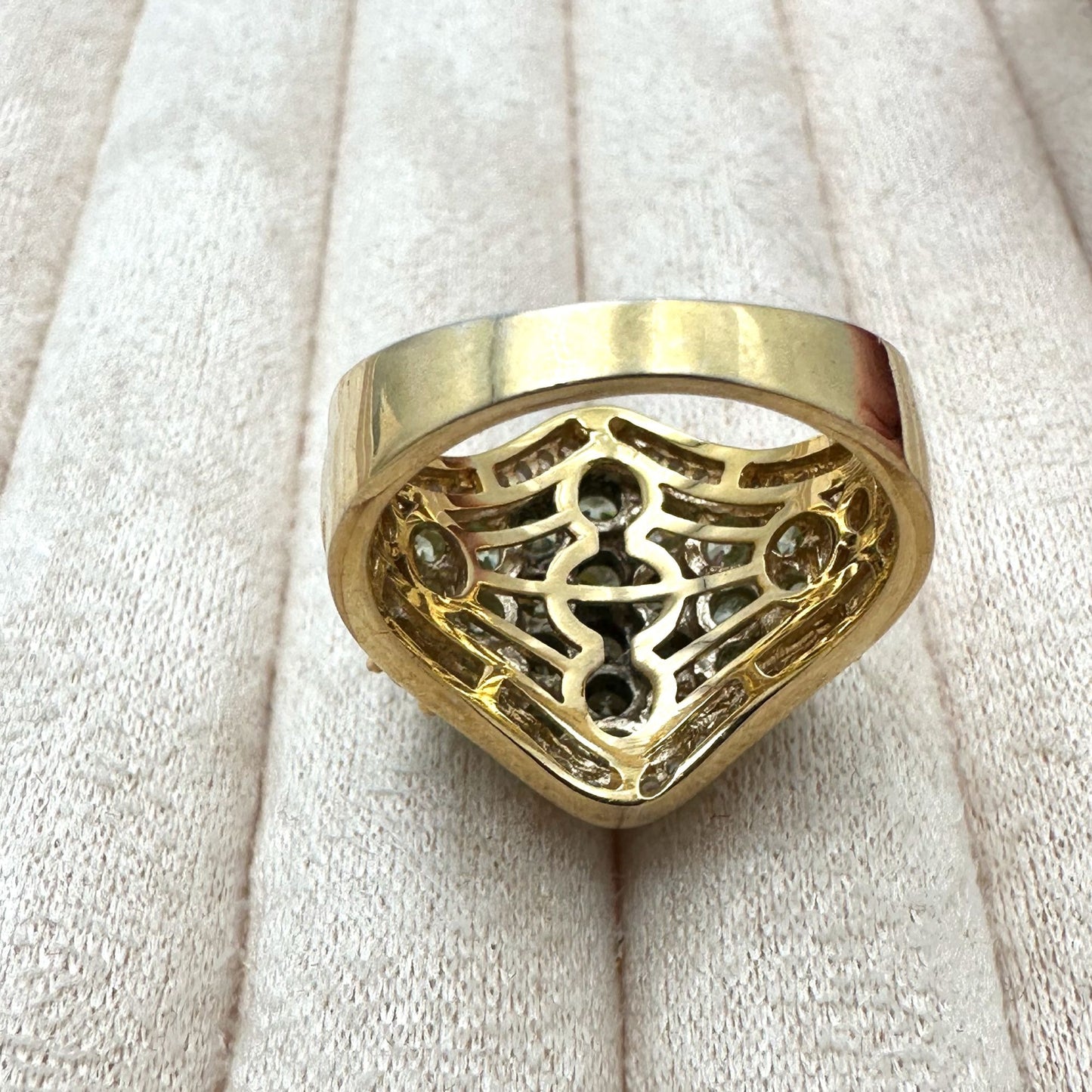 Green Cubic Zirconia Ring Gold Plated Sterling Silver Size 8 Signed SJD 925