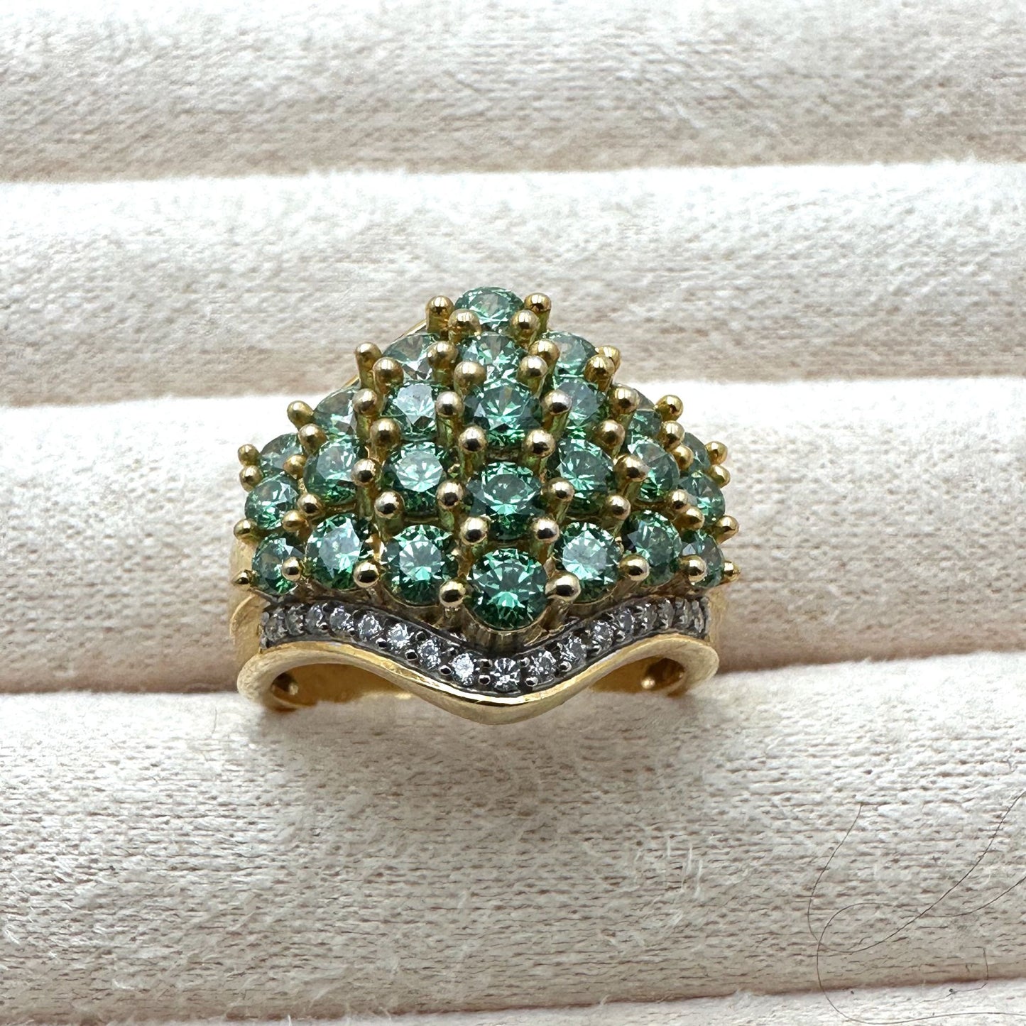 Green Cubic Zirconia Ring Gold Plated Sterling Silver Size 8 Signed SJD 925