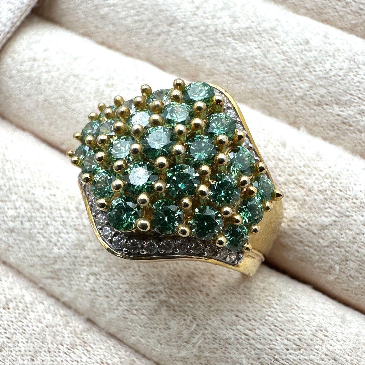 Green Cubic Zirconia Ring Gold Plated Sterling Silver Size 8 Signed SJD 925
