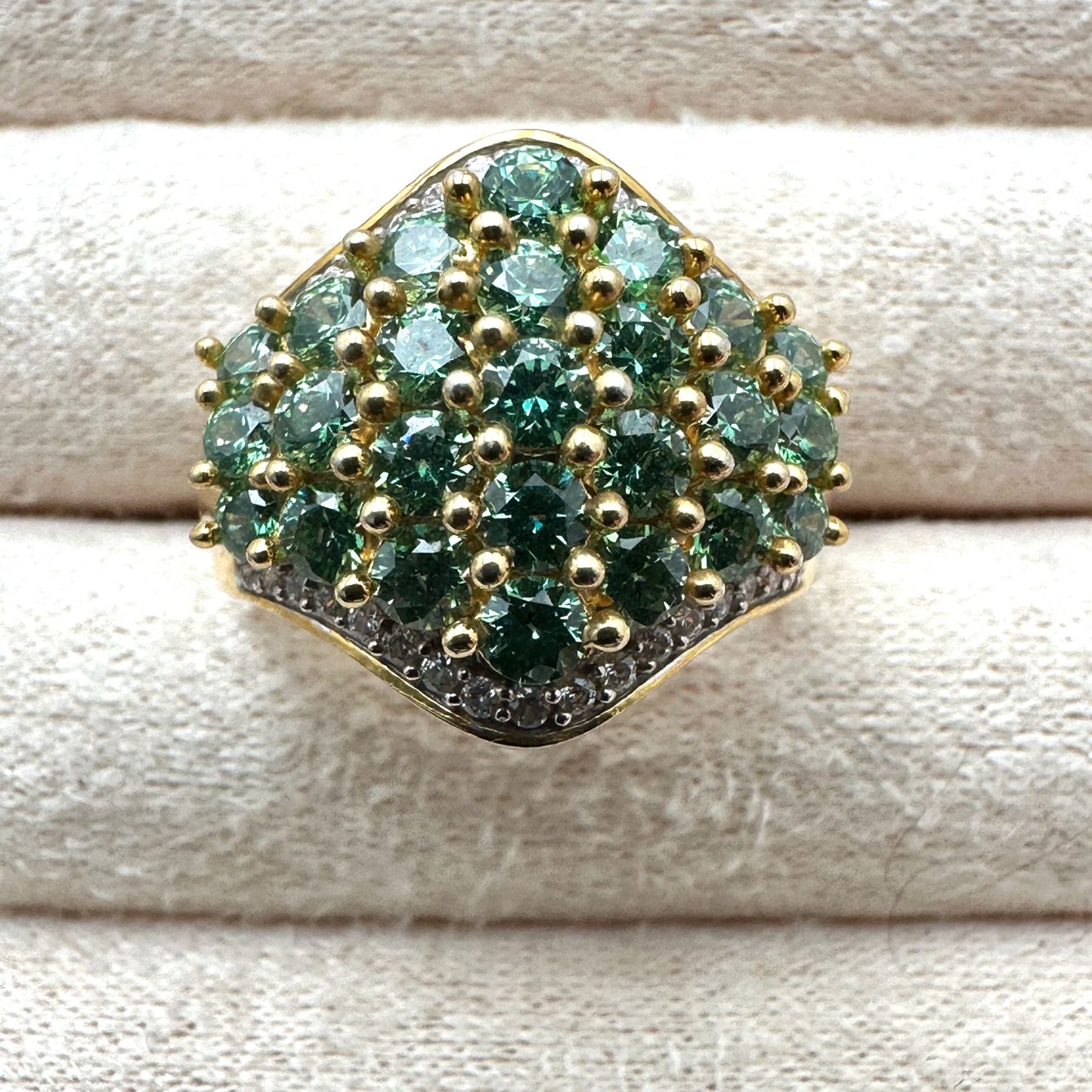 Green Cubic Zirconia Ring Gold Plated Sterling Silver Size 8 Signed SJD 925