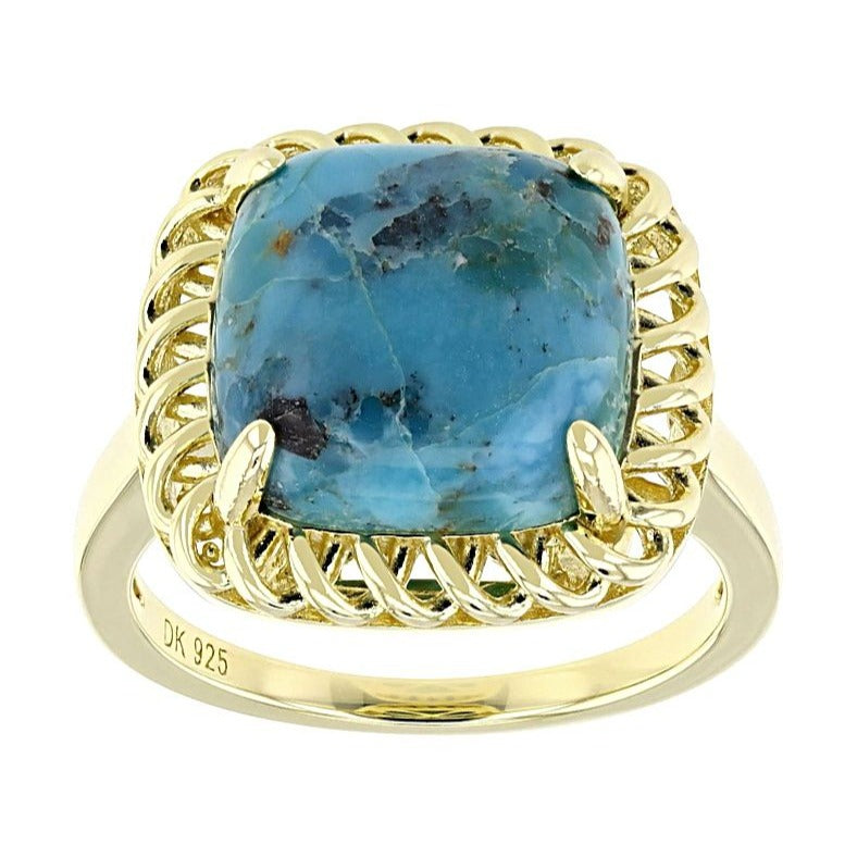 Blue Turquoise 18k Yellow Gold Plated Sterling Silver Ring Size 7
