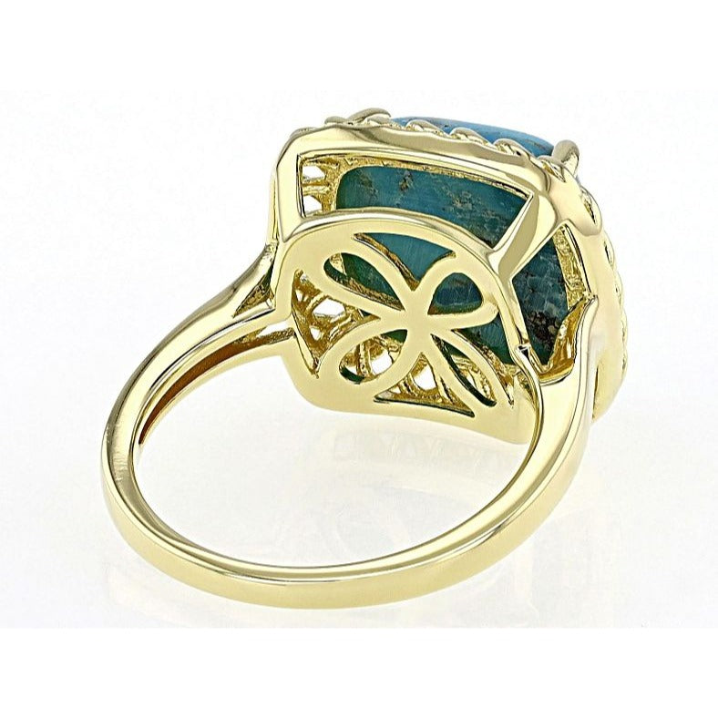 Blue Turquoise 18k Yellow Gold Plated Sterling Silver Ring Size 7