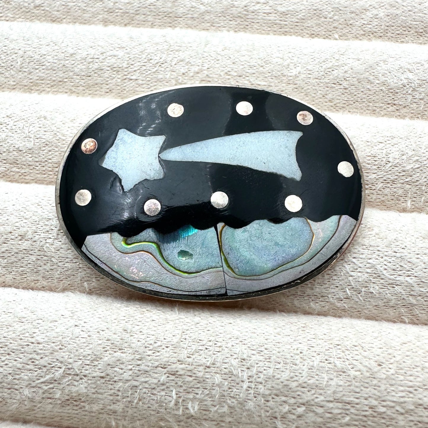 Vintage Mexico Inlay Gemstone Sterling Silver Pin Pendant Shooting Star Design
