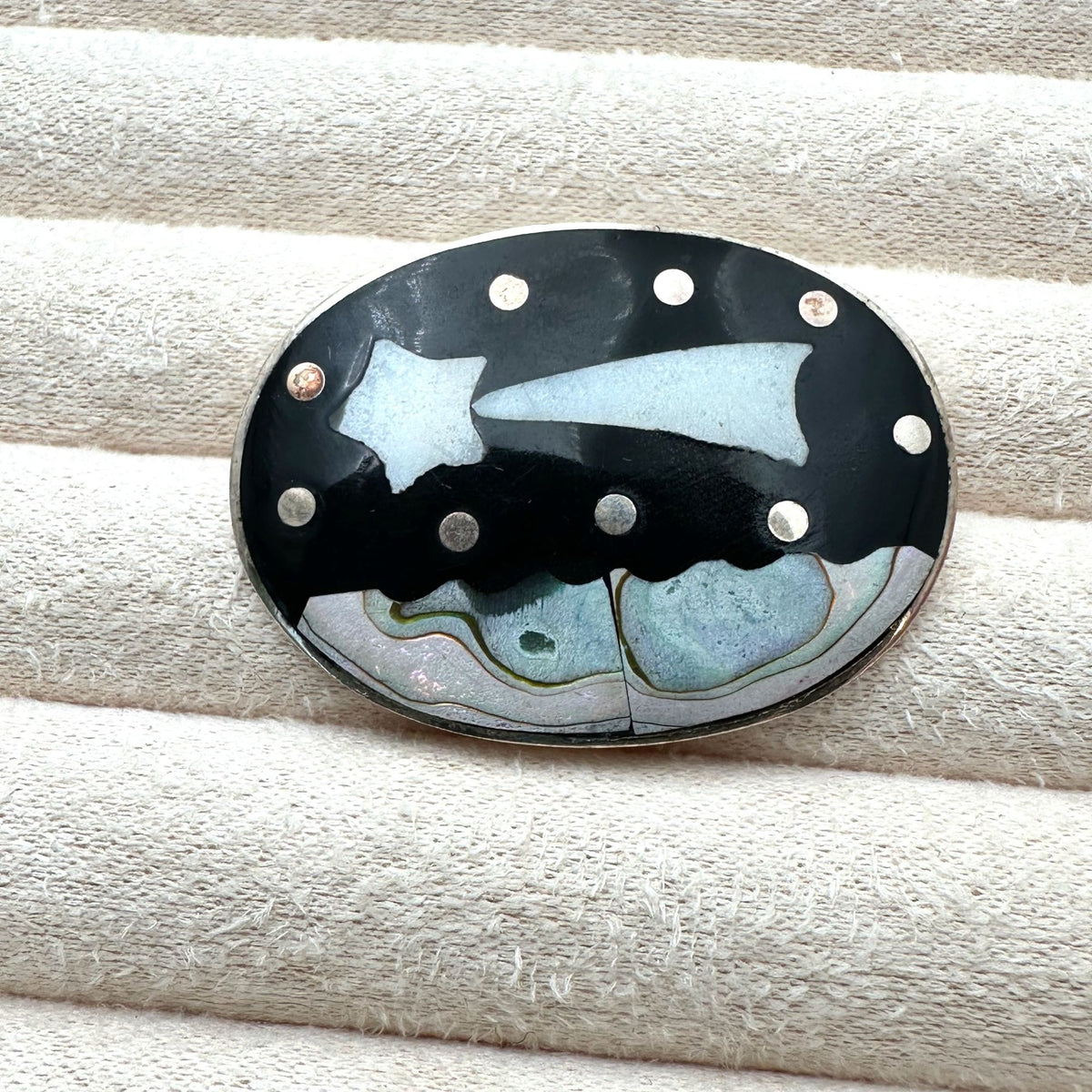 Vintage Mexico Inlay Gemstone Sterling Silver Pin Pendant Shooting Star Design