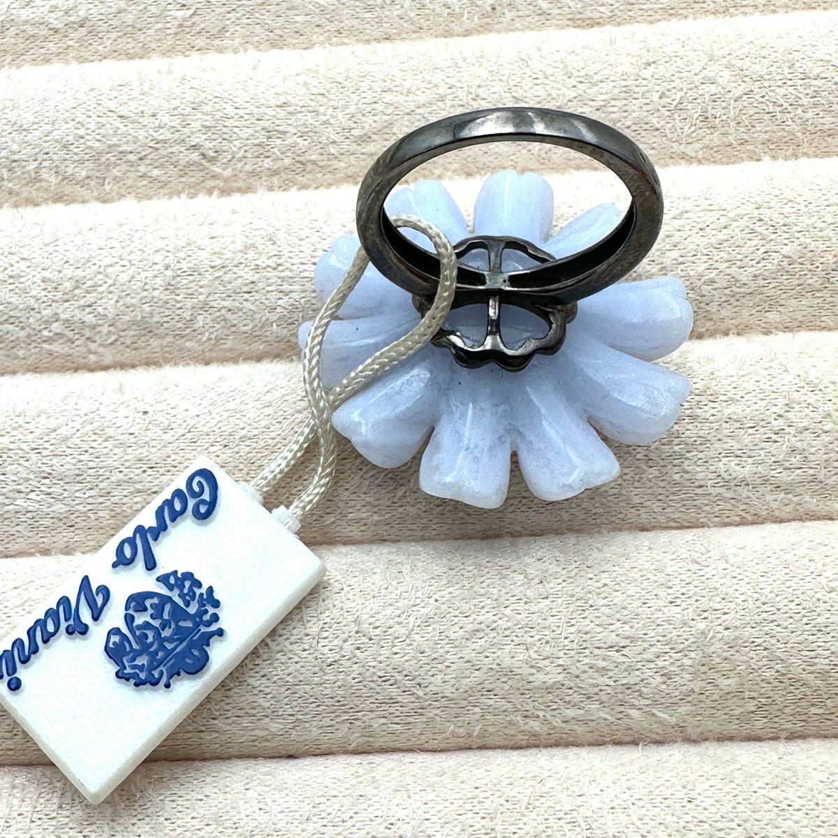 Carlo Viani LeVian Ring Blue Chalcedony Sapphire Sterling Silver Flower Size 6