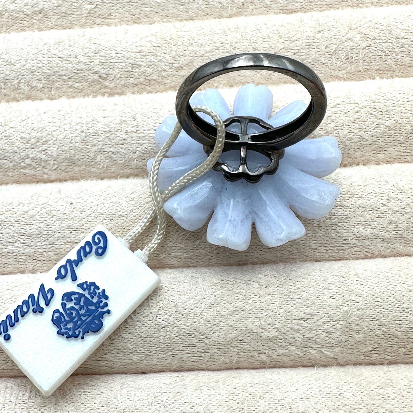 Carlo Viani LeVian Ring Blue Chalcedony Sapphire Sterling Silver Flower Size 6
