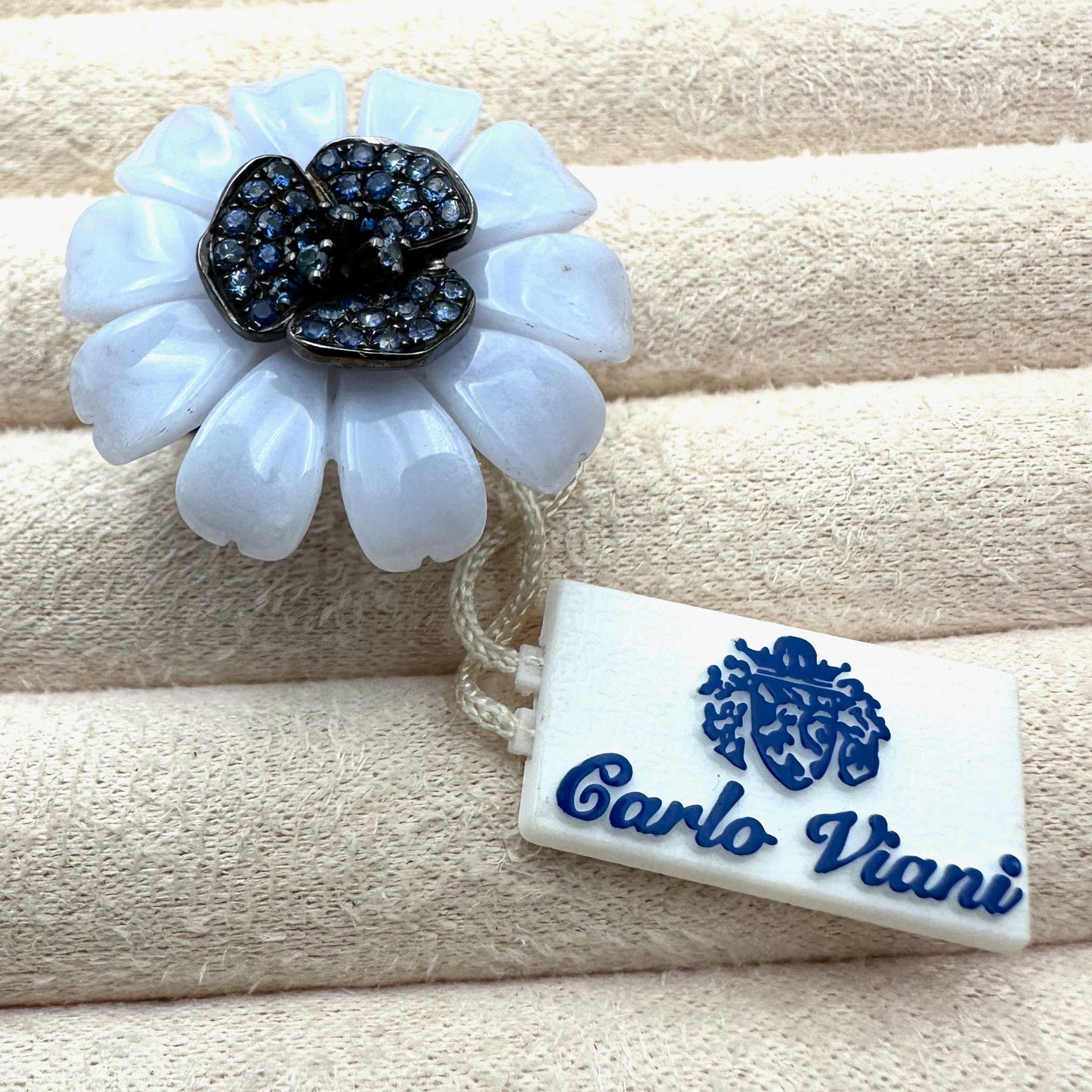Carlo Viani LeVian Ring Blue Chalcedony Sapphire Sterling Silver Flower Size 6