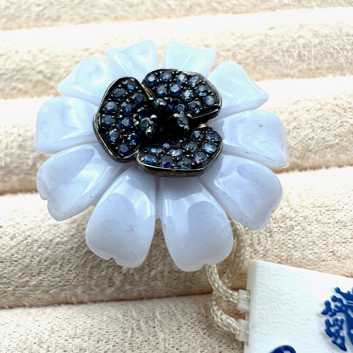 Carlo Viani LeVian Ring Blue Chalcedony Sapphire Sterling Silver Flower Size 6