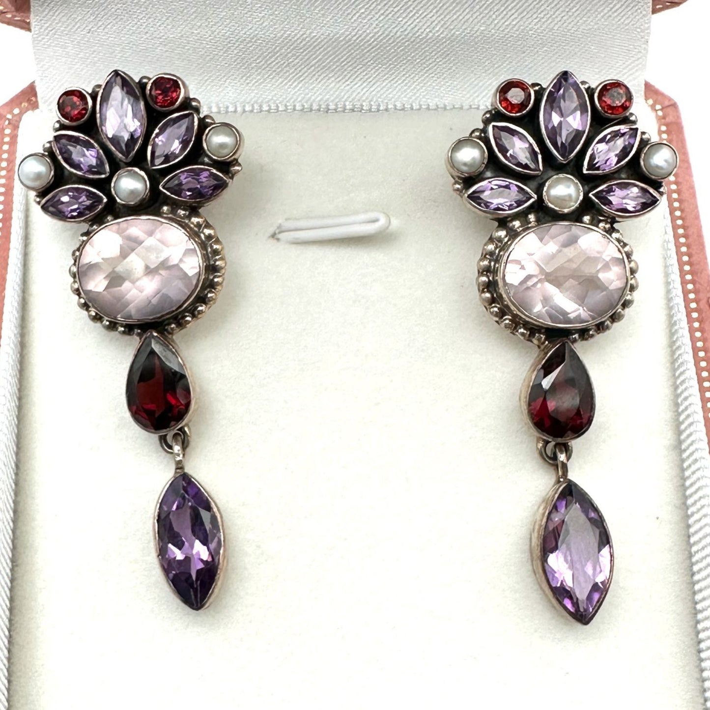 Nicky Butler Multi Gemstone Sterling Silver Pierced Chandelier Earrings 2"