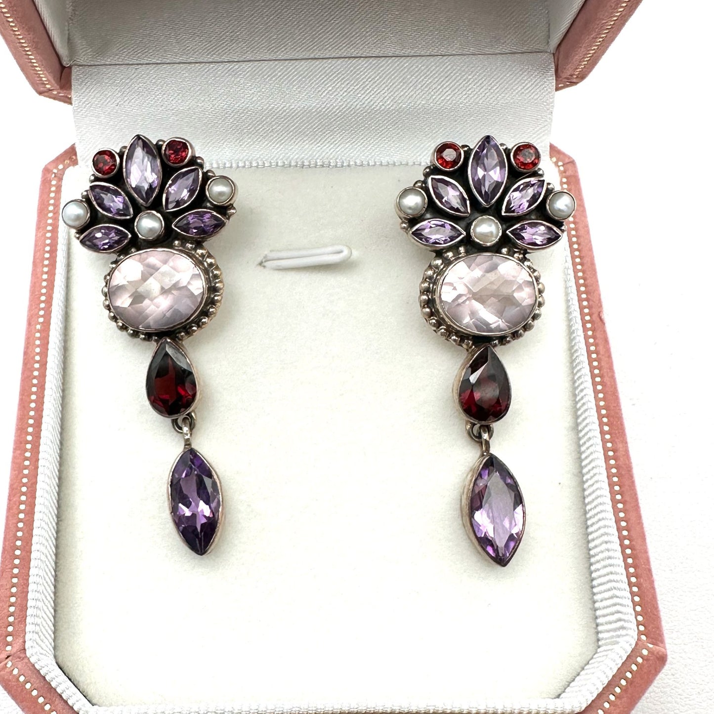Nicky Butler Multi Gemstone Sterling Silver Pierced Chandelier Earrings 2"