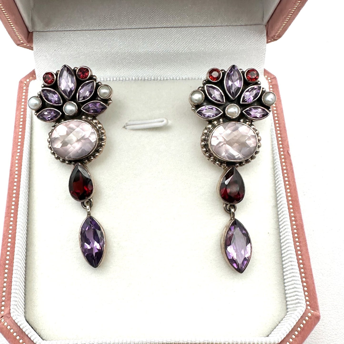 Nicky Butler Multi Gemstone Sterling Silver Pierced Chandelier Earrings 2"