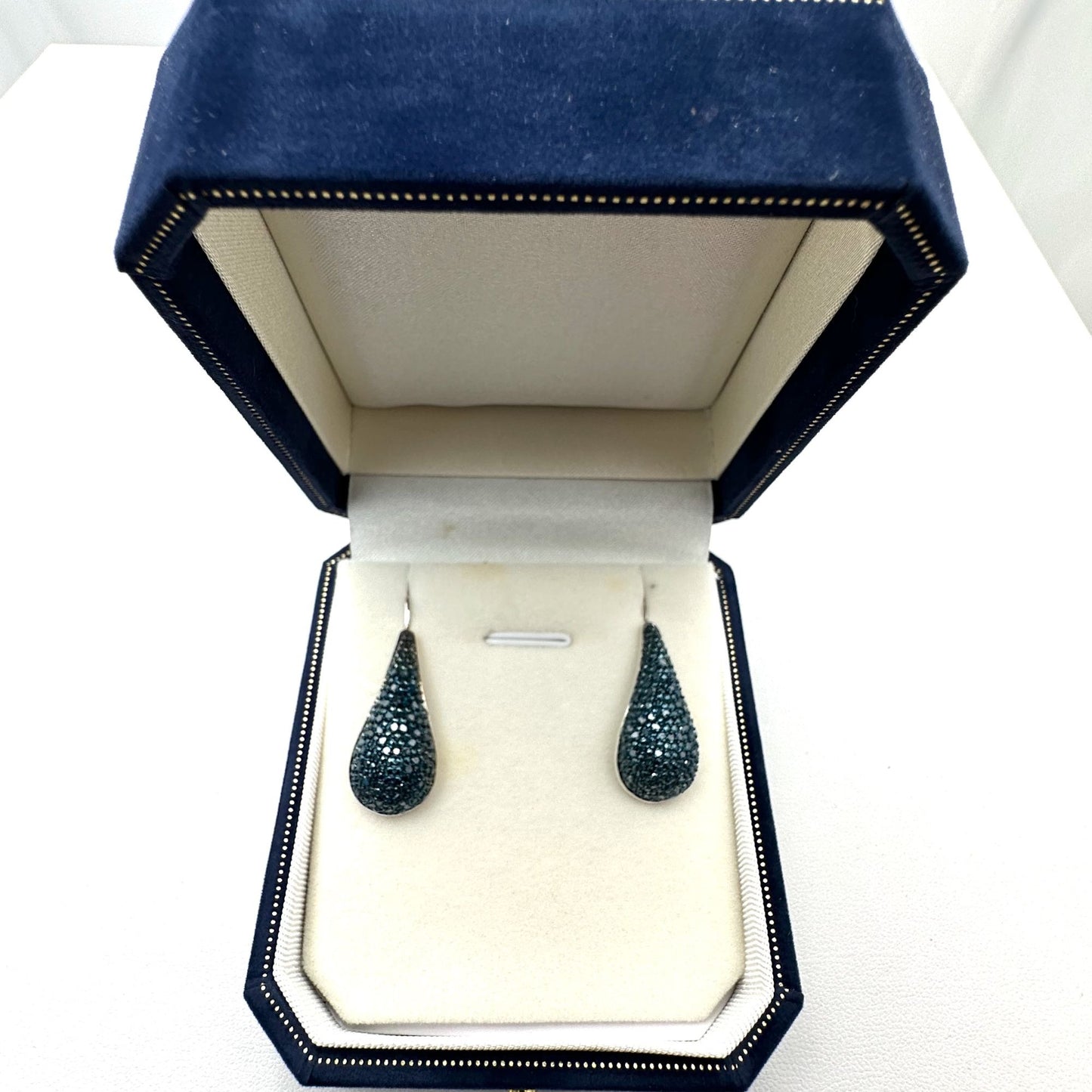 Blue Velvet Diamond 1.10CTW Sterling Silver Pierced Chandelier Earrings