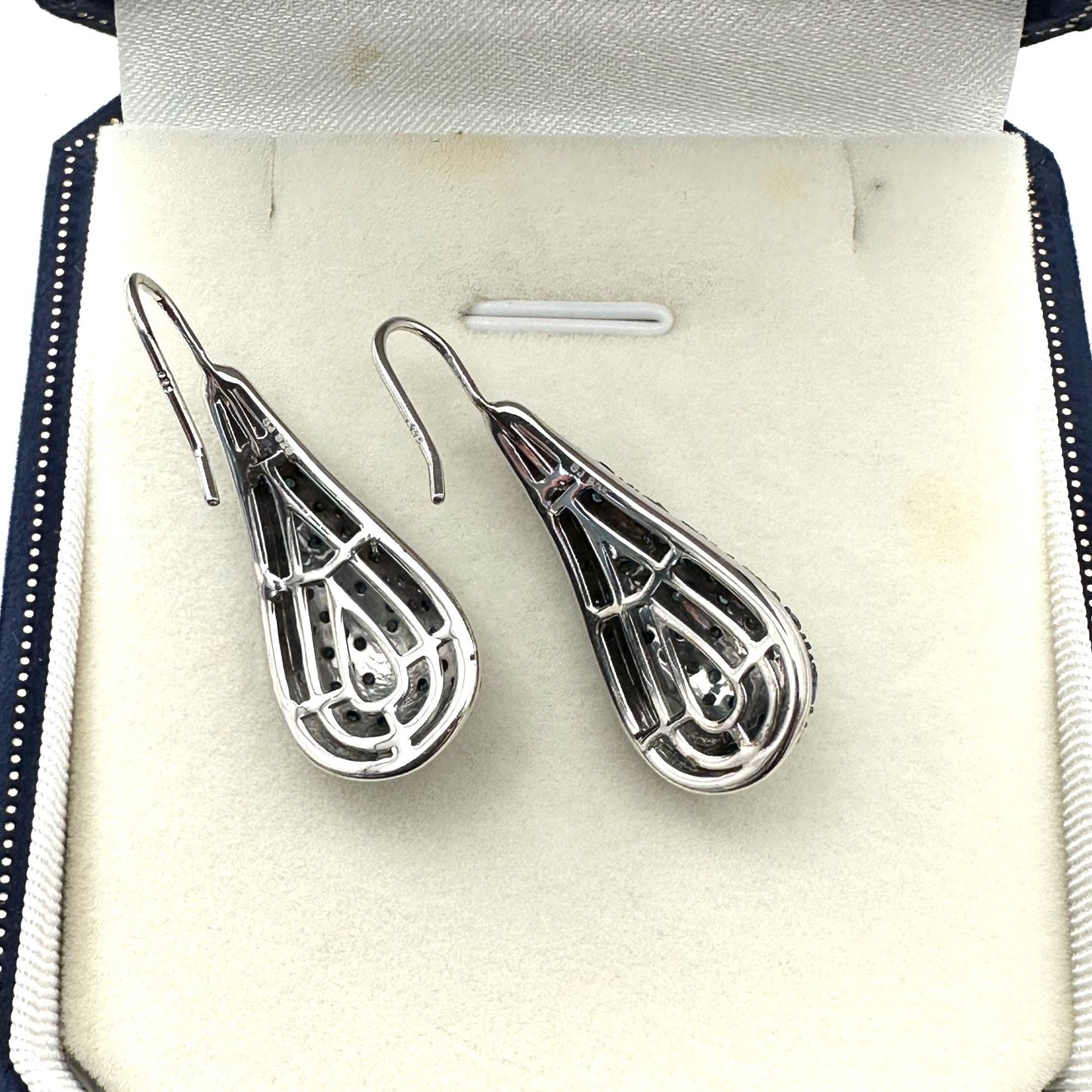 Blue Velvet Diamond 1.10CTW Sterling Silver Pierced Chandelier Earrings