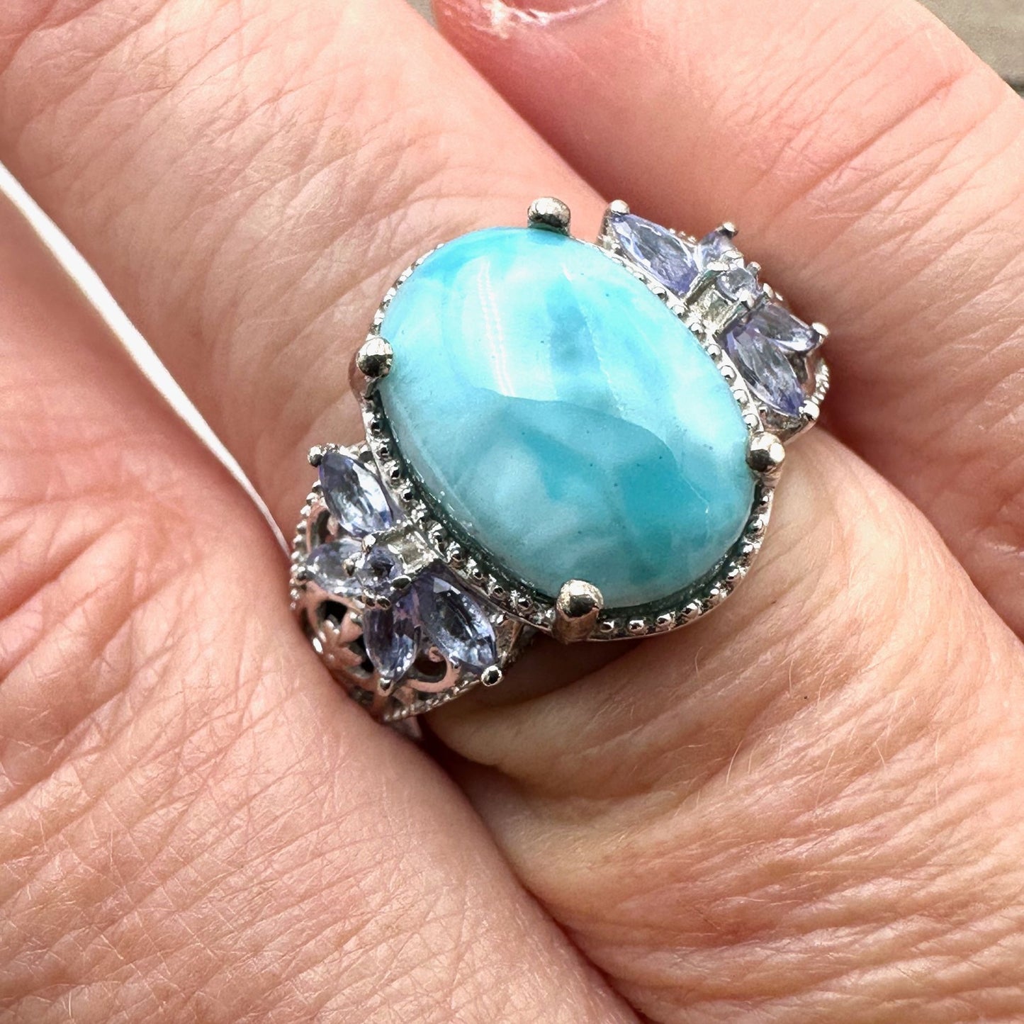 Chuck Clemency Ring Larimar Tanzanite Sterling Silver Size 8