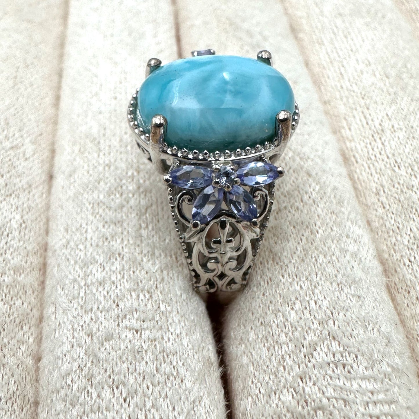 Chuck Clemency Ring Larimar Tanzanite Sterling Silver Size 8