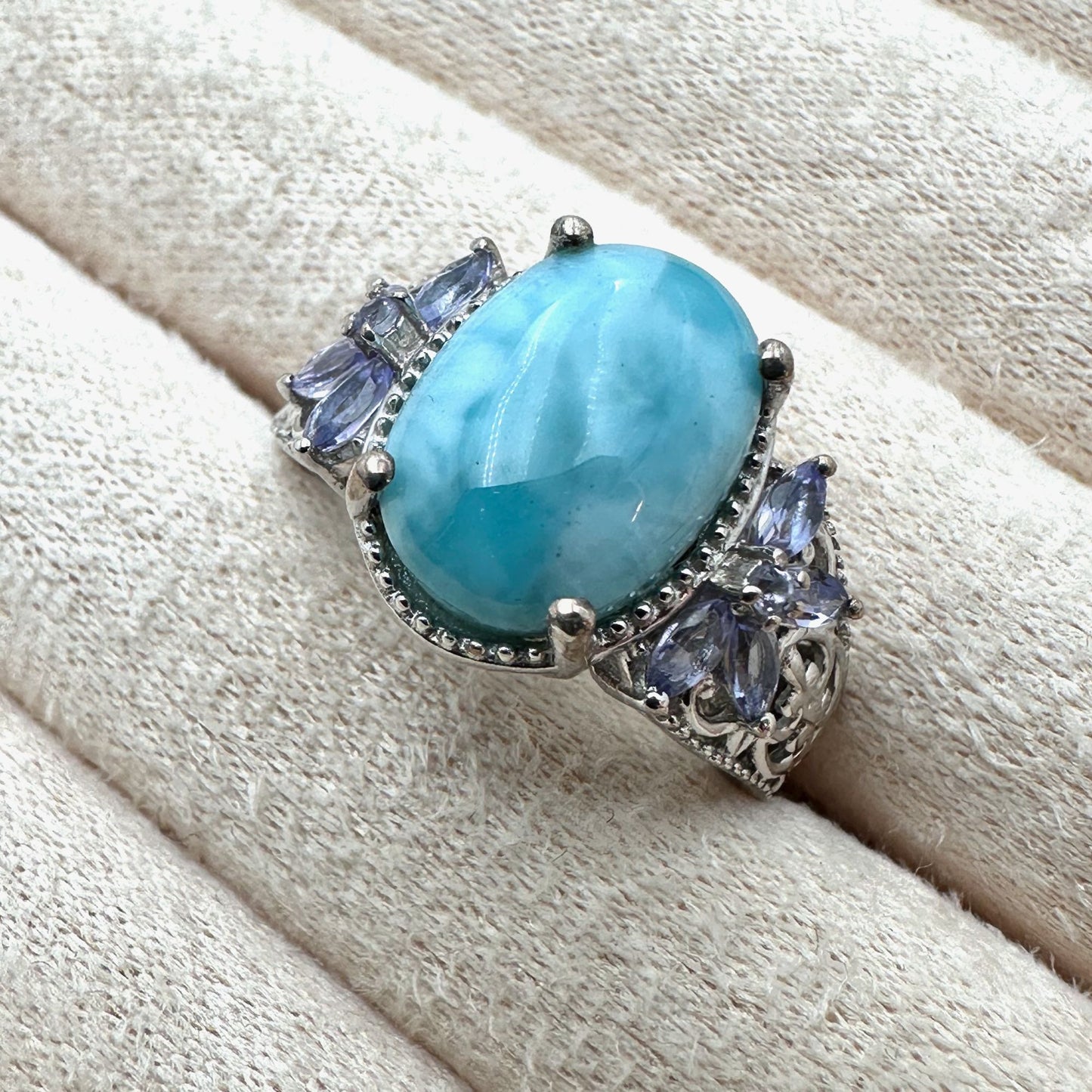 Chuck Clemency Ring Larimar Tanzanite Sterling Silver Size 8