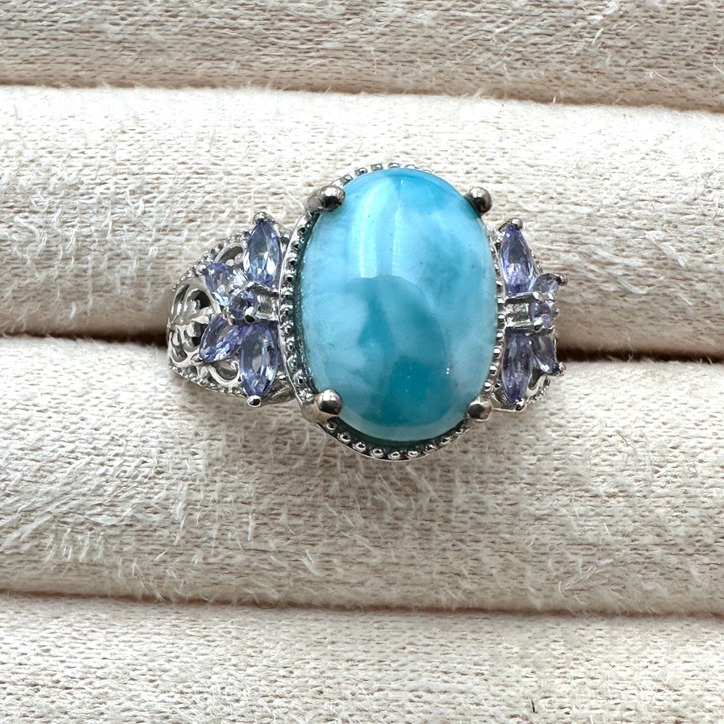 Chuck Clemency Ring Larimar Tanzanite Sterling Silver Size 8