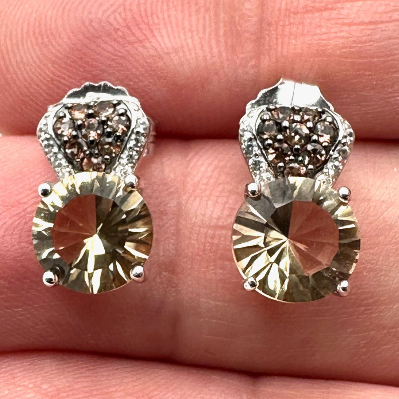 Champagne Quartz Sterling Silver Pierced Earrings 3.49ctw