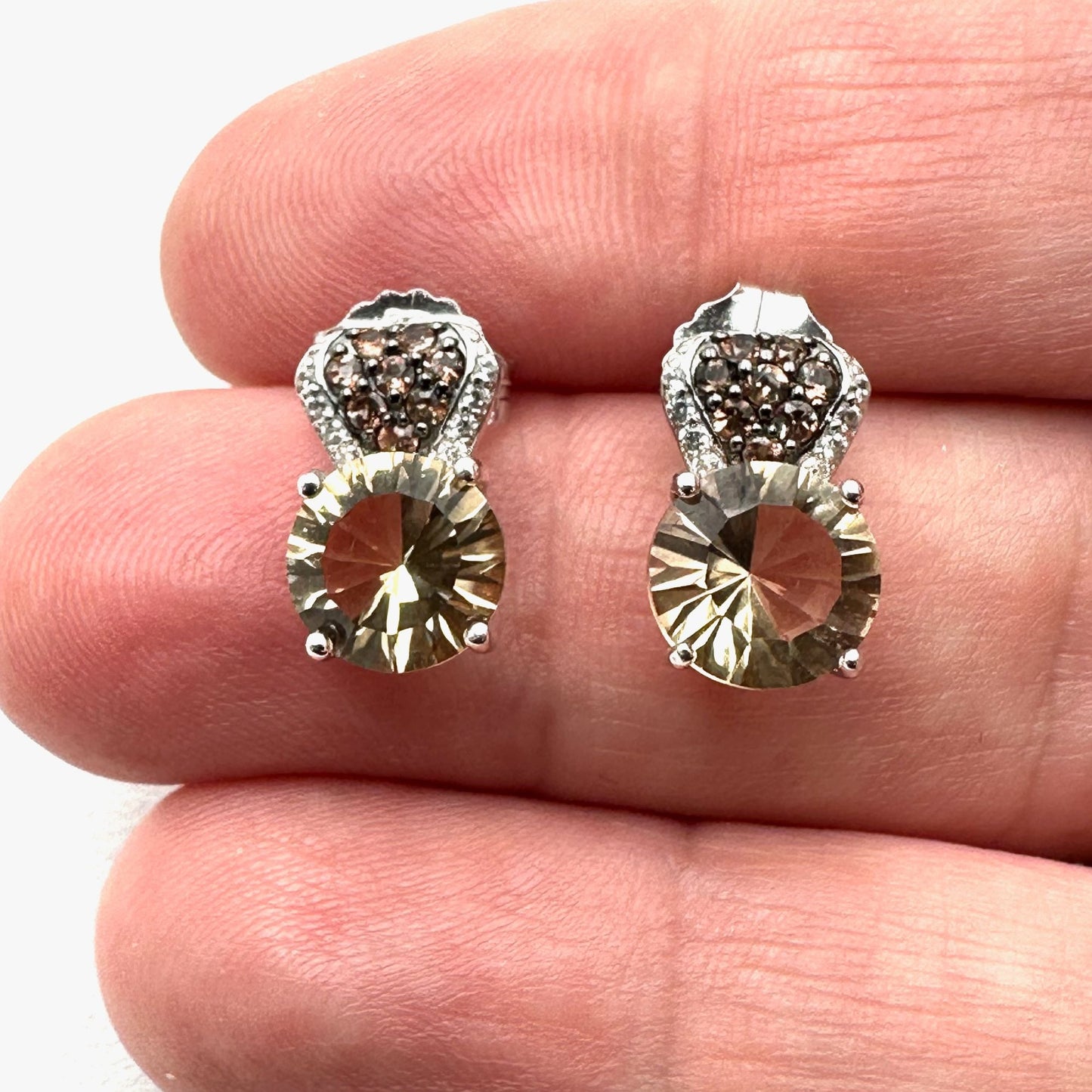 Champagne Quartz Sterling Silver Pierced Earrings 3.49ctw
