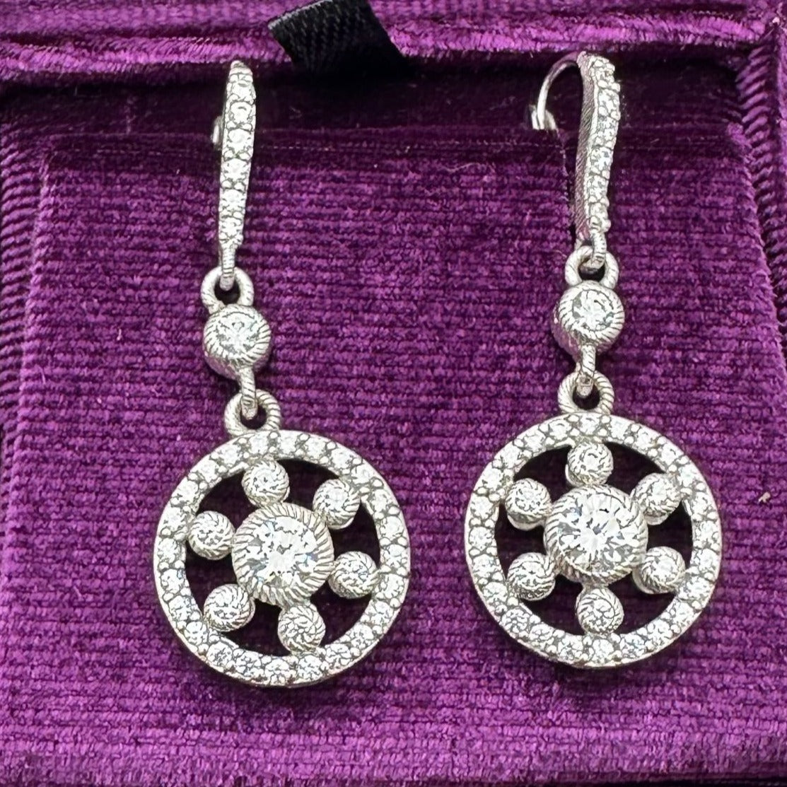 Judith Ripka Cubic Zirconia Sterling Silver Pierced Chandelier Earrings 1.5"