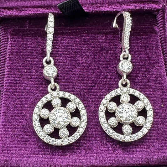 Judith Ripka Cubic Zirconia Sterling Silver Pierced Chandelier Earrings 1.5"