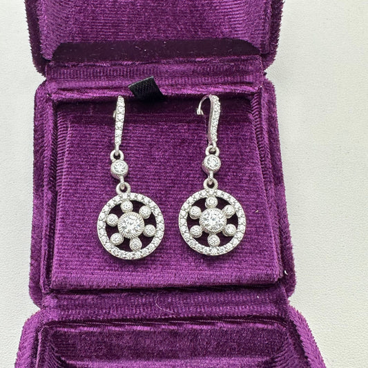 Judith Ripka Cubic Zirconia Sterling Silver Pierced Chandelier Earrings 1.5"