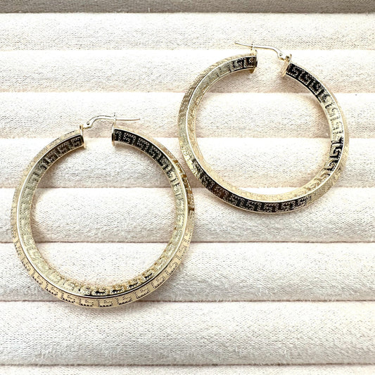 Moda Al Massimo Italy 18K Gold Plated Bronze Green Key 2 Inch Hoops Pierced