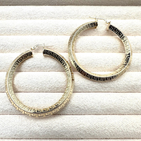 Moda Al Massimo Italy 18K Gold Plated Bronze Green Key 2 Inch Hoops Pierced