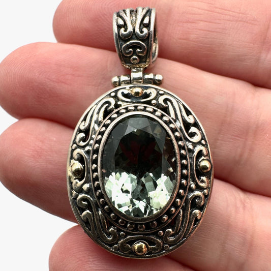 Prasiolite 18K Gold Sterling Silver Pendant 1.5 Inch Luxury