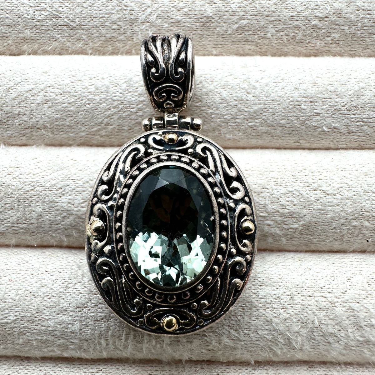 Prasiolite 18K Gold Sterling Silver Pendant 1.5 Inch Luxury