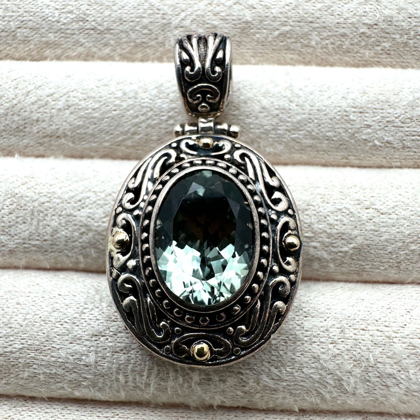 Prasiolite 18K Gold Sterling Silver Pendant 1.5 Inch Luxury