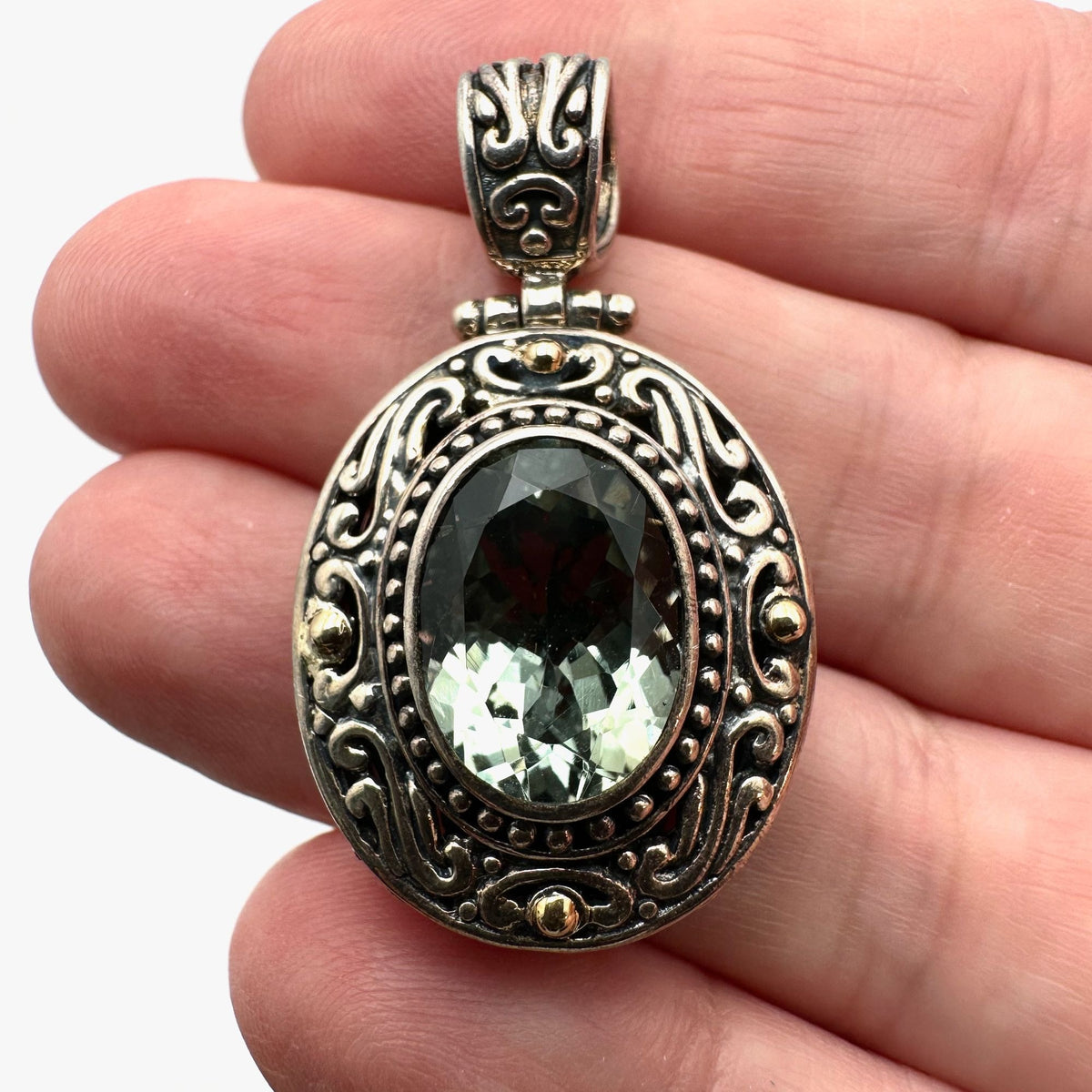 Prasiolite 18K Gold Sterling Silver Pendant 1.5 Inch Luxury