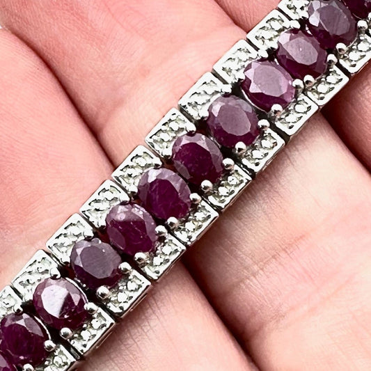Ruby Diamond Sterling Silver Tennis Bracelet 7.5 Inch New Stunning!