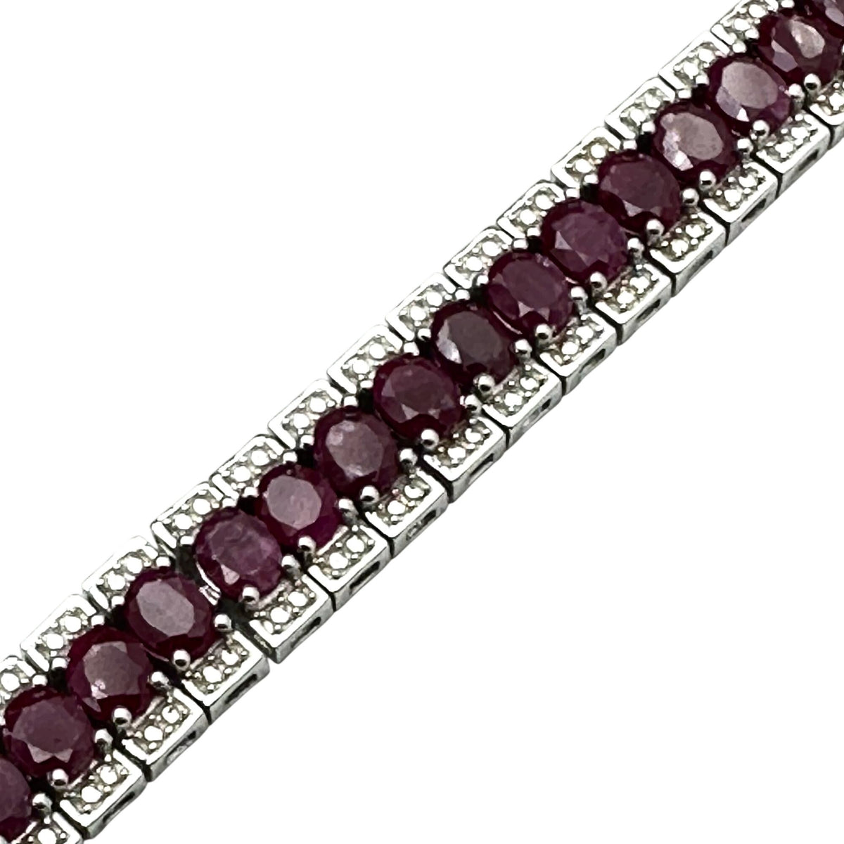 Ruby Diamond Sterling Silver Tennis Bracelet 7.5 Inch New Stunning!