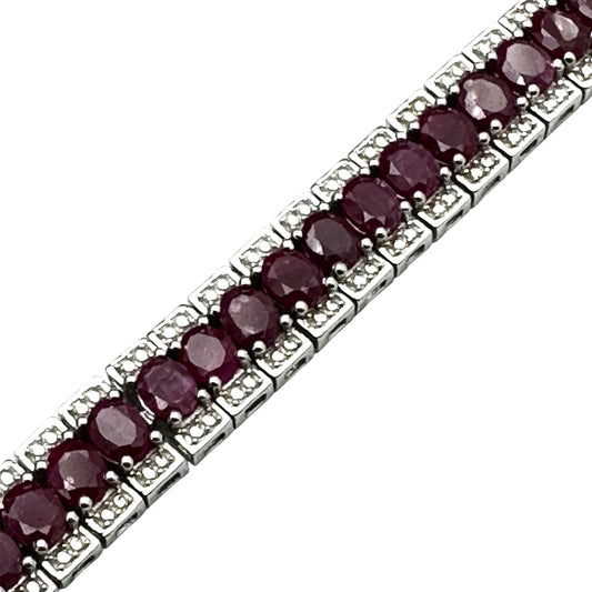 Ruby Diamond Sterling Silver Tennis Bracelet 7.5 Inch New Stunning!