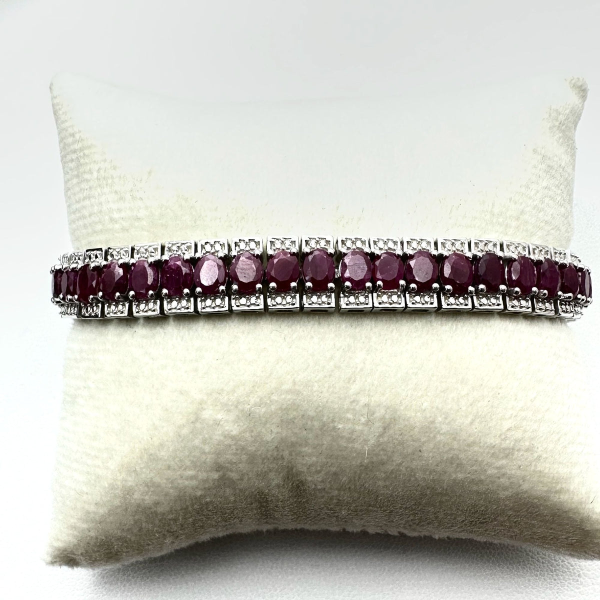 Ruby Diamond Sterling Silver Tennis Bracelet 7.5 Inch New Stunning!