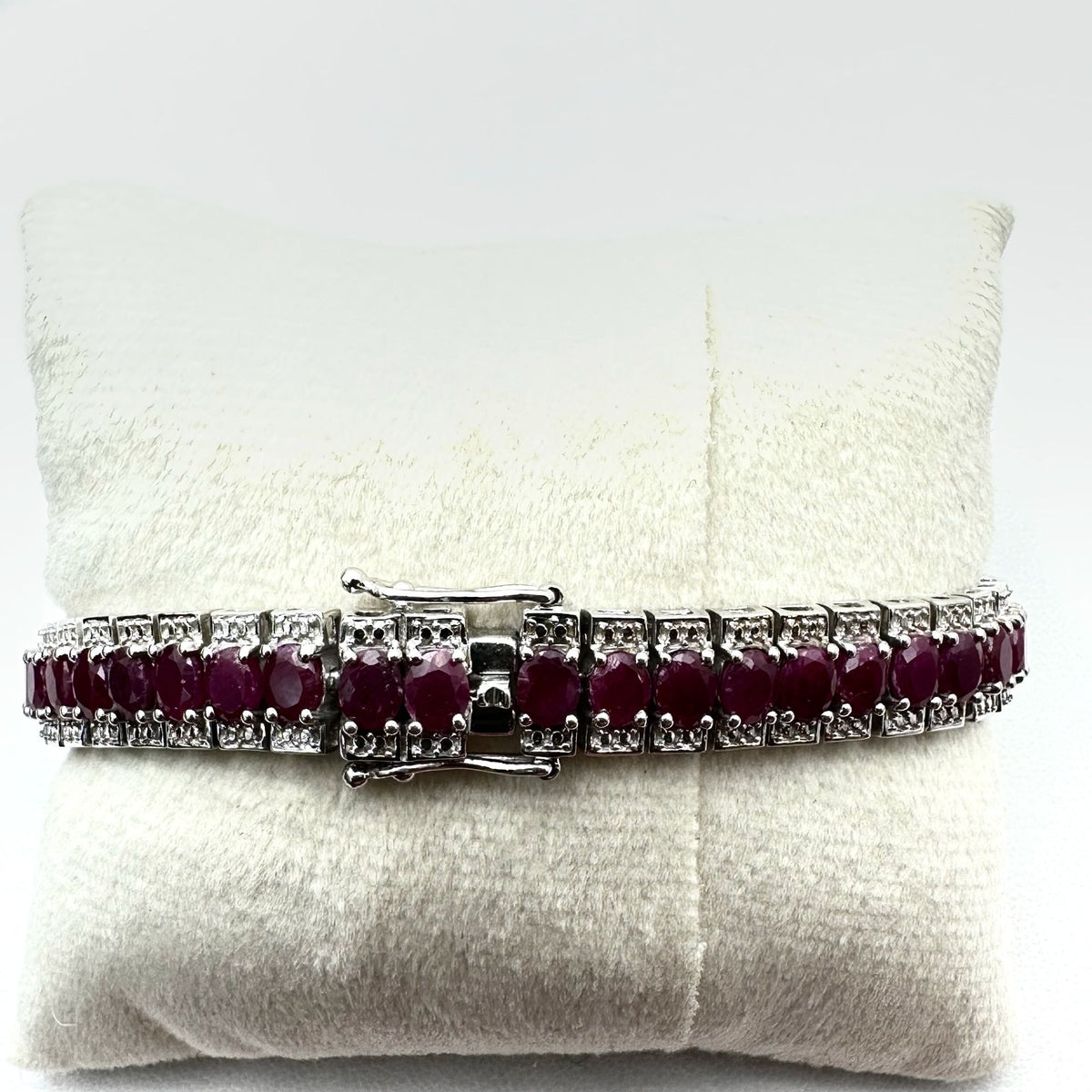 Ruby Diamond Sterling Silver Tennis Bracelet 7.5 Inch New Stunning!