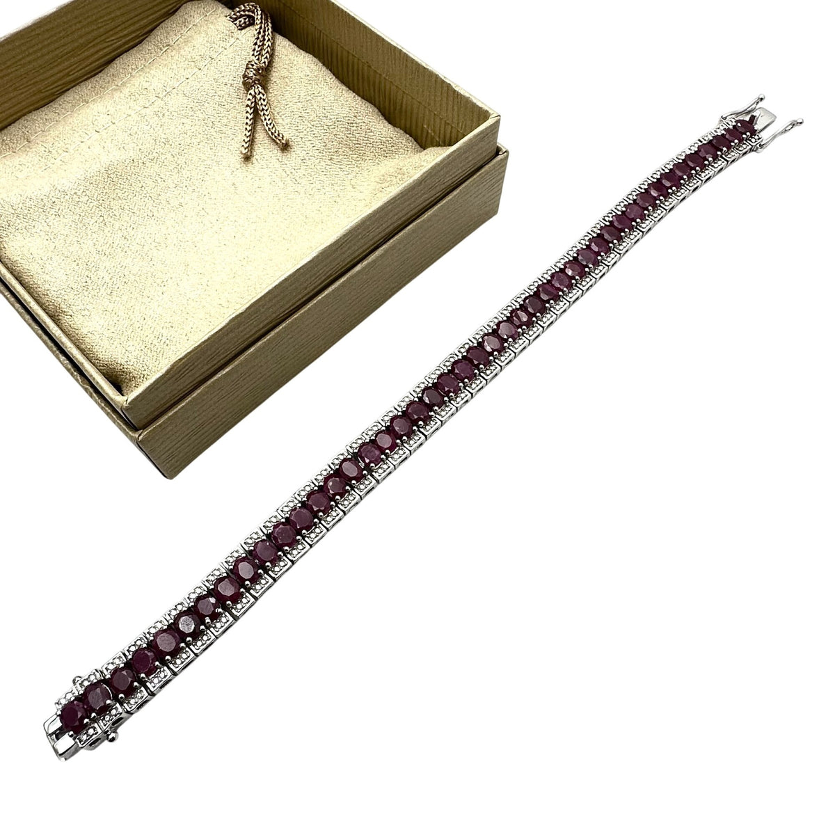 Ruby Diamond Sterling Silver Tennis Bracelet 7.5 Inch New Stunning!