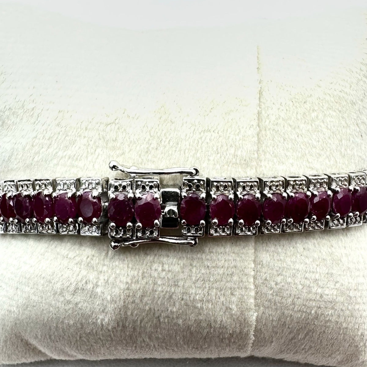 Ruby Diamond Sterling Silver Tennis Bracelet 7.5 Inch New Stunning!