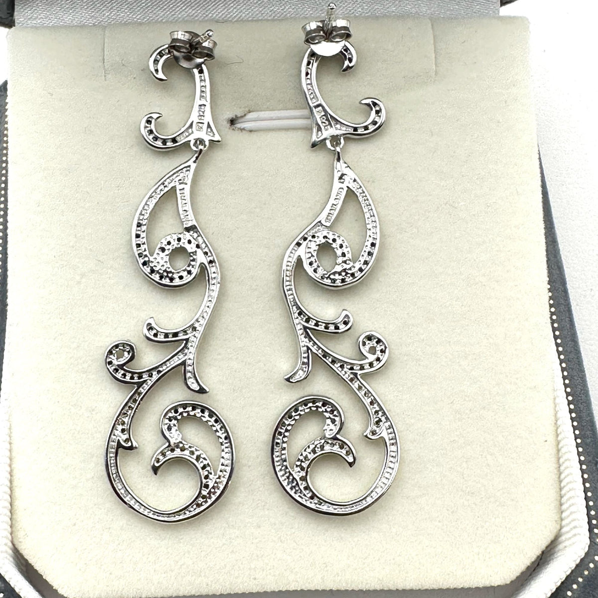 Yellow Green Blue Diamond Sterling Silver Pierced Chandelier Earrings