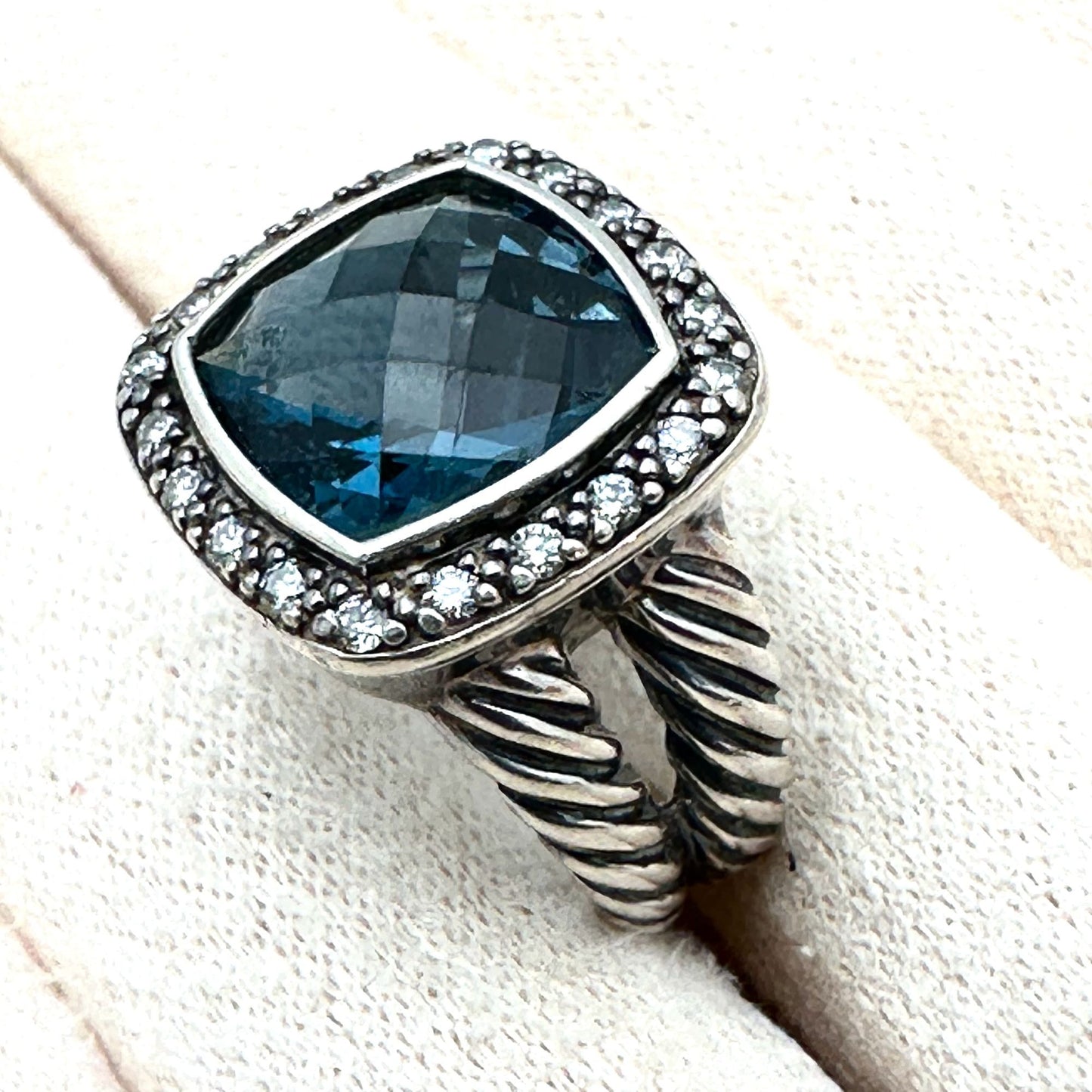 David Yurman Ring Albion Blue Topaz Diamond Sterling Silver Size 6 Gift