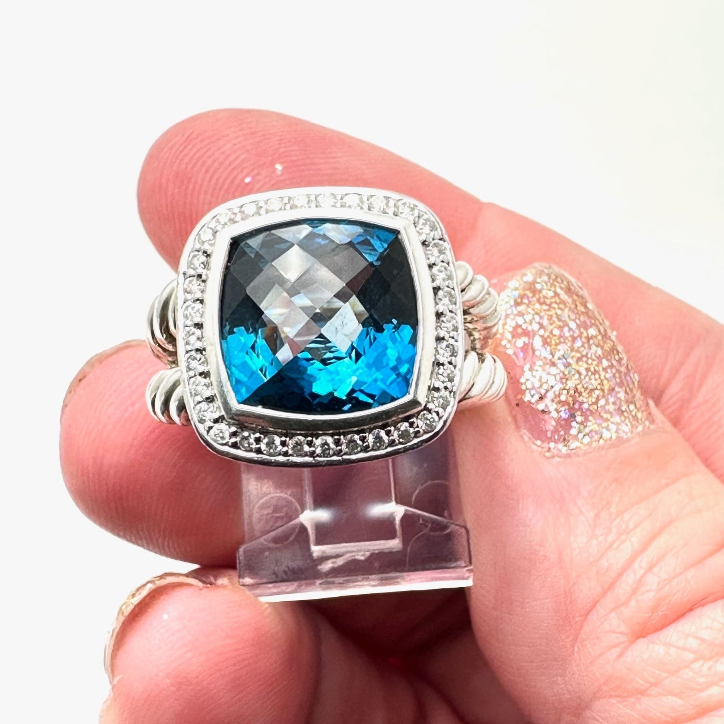 David Yurman Ring Albion Blue Topaz Diamond Sterling Silver Size 6 Gift