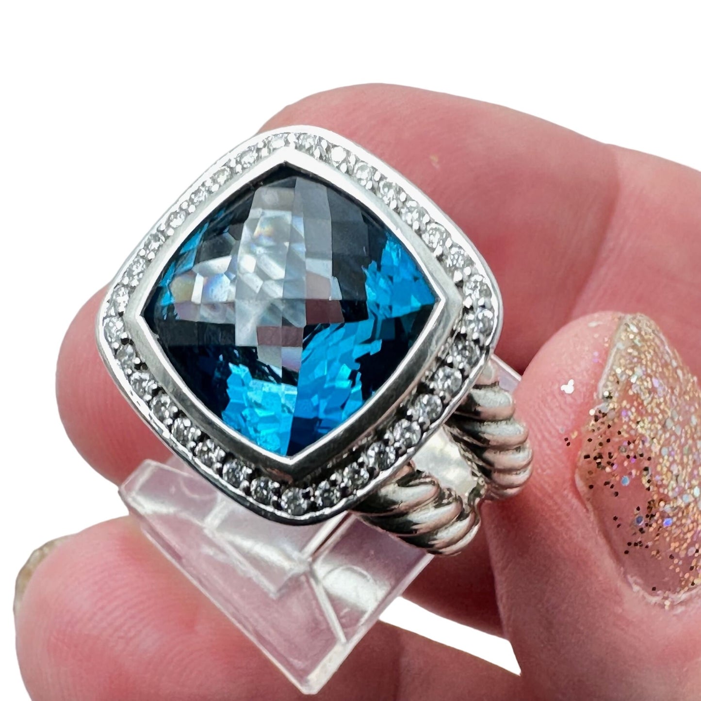 David Yurman Ring Albion Blue Topaz Diamond Sterling Silver Size 6 Gift