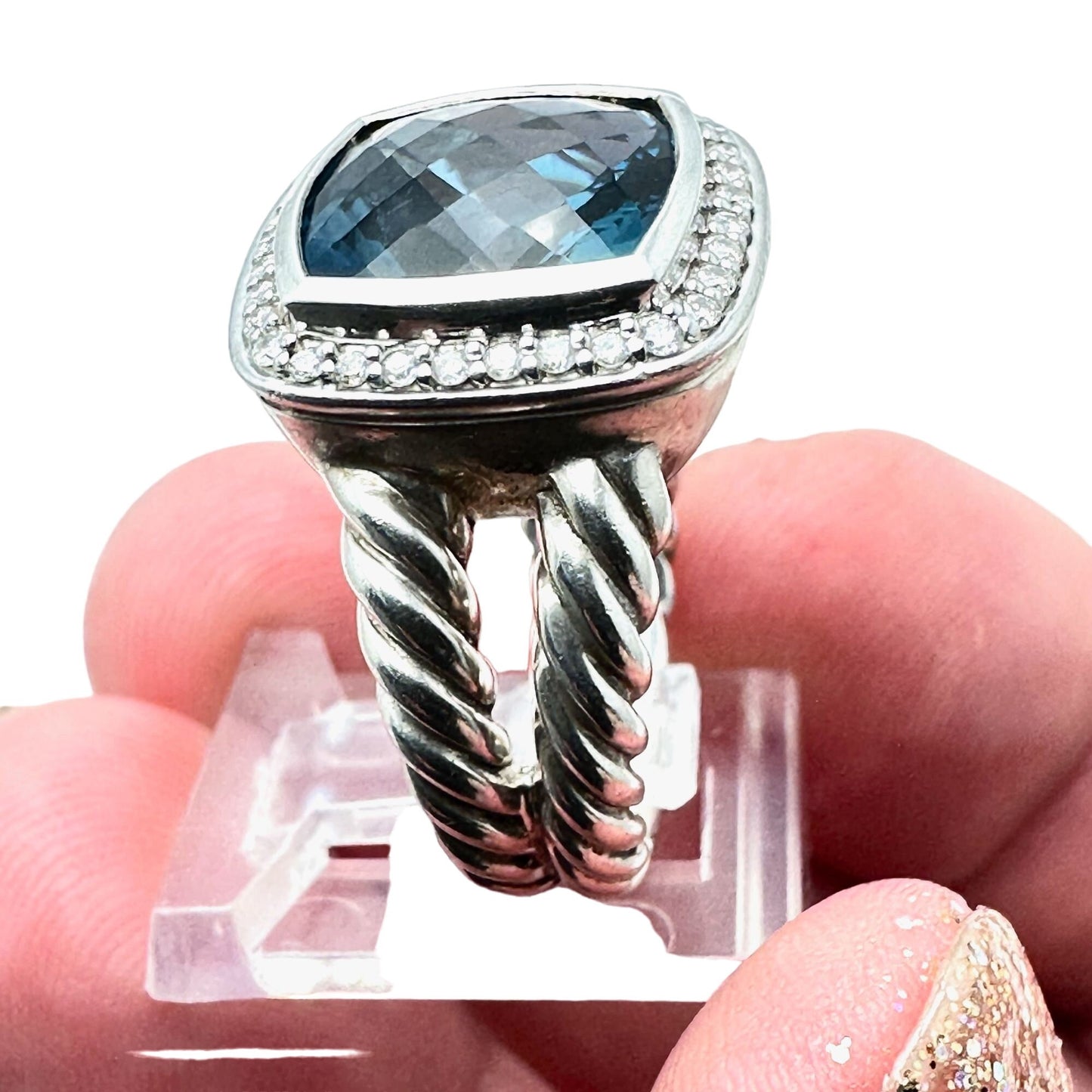 David Yurman Ring Albion Blue Topaz Diamond Sterling Silver Size 6 Gift