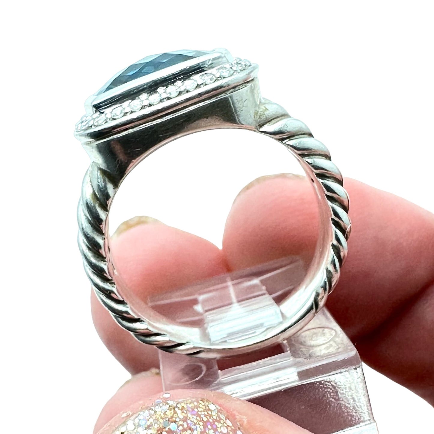 David Yurman Ring Albion Blue Topaz Diamond Sterling Silver Size 6 Gift